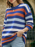 Loose striped crew neck base knit sweater