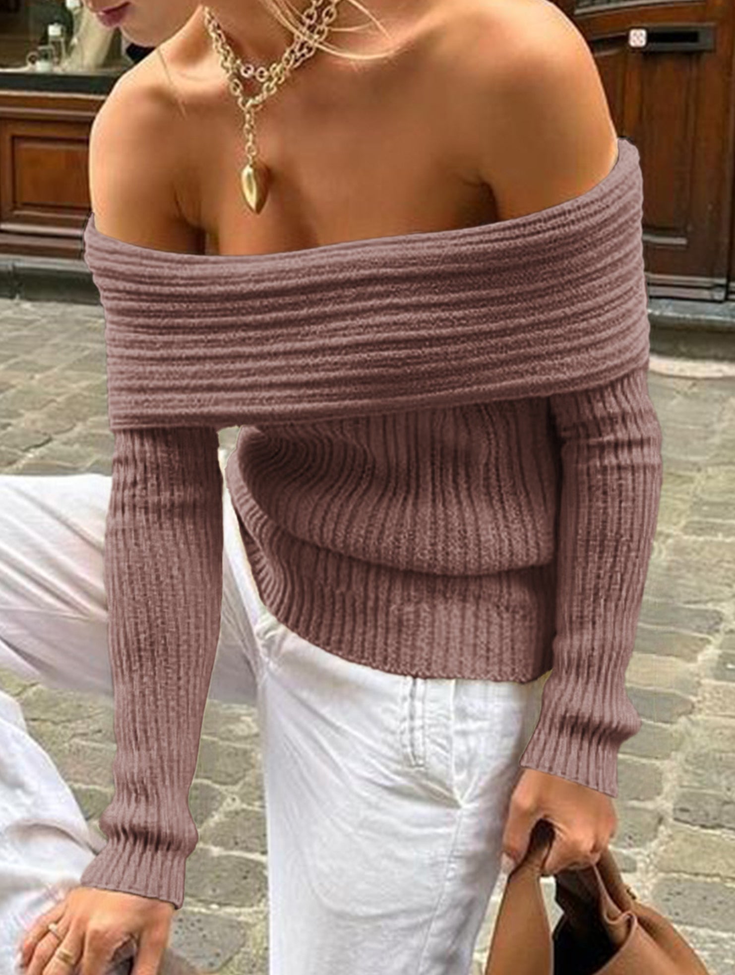 Solid color long-sleeved T-shirt sweater