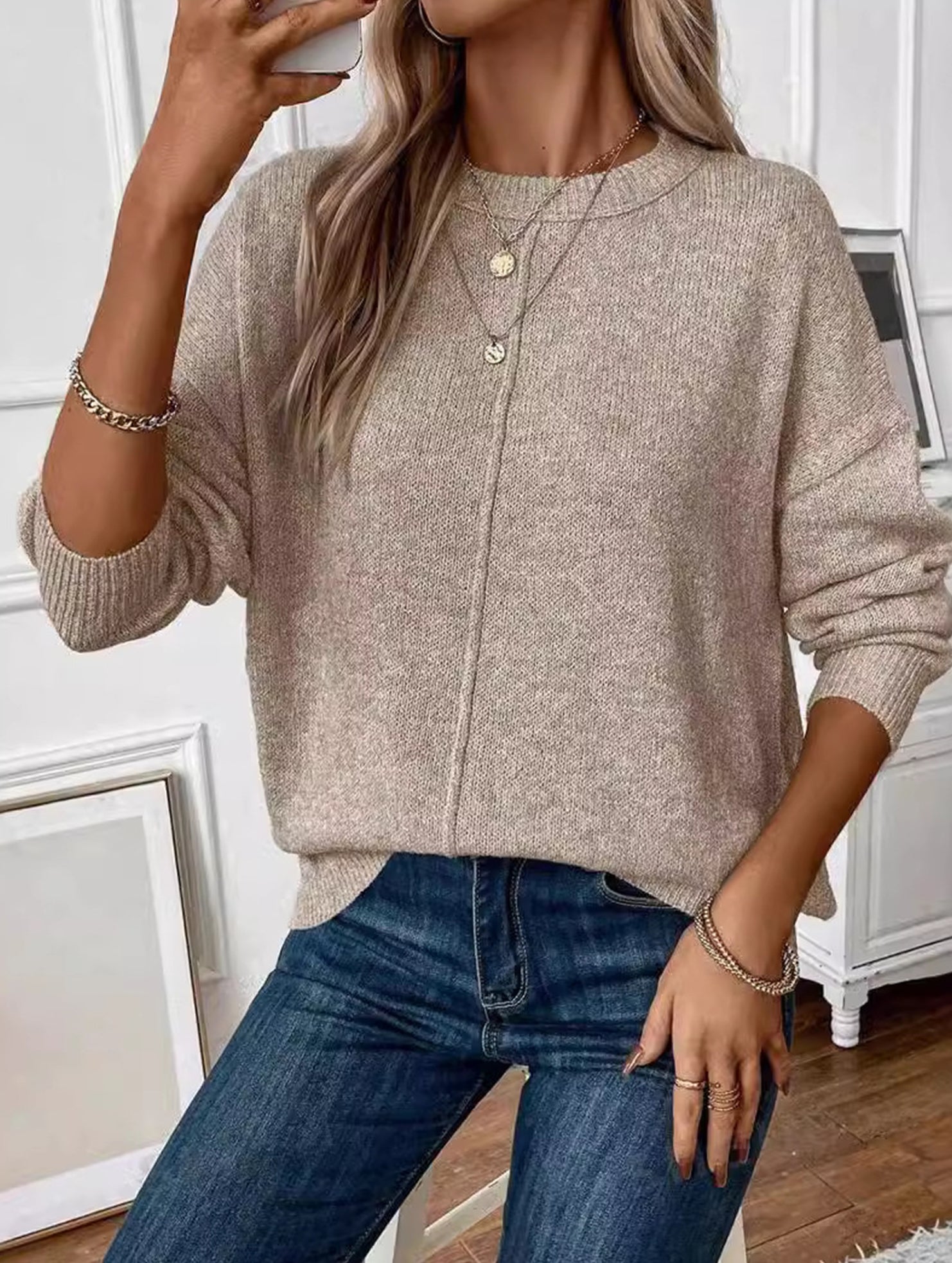 Casual pullover solid color sweater