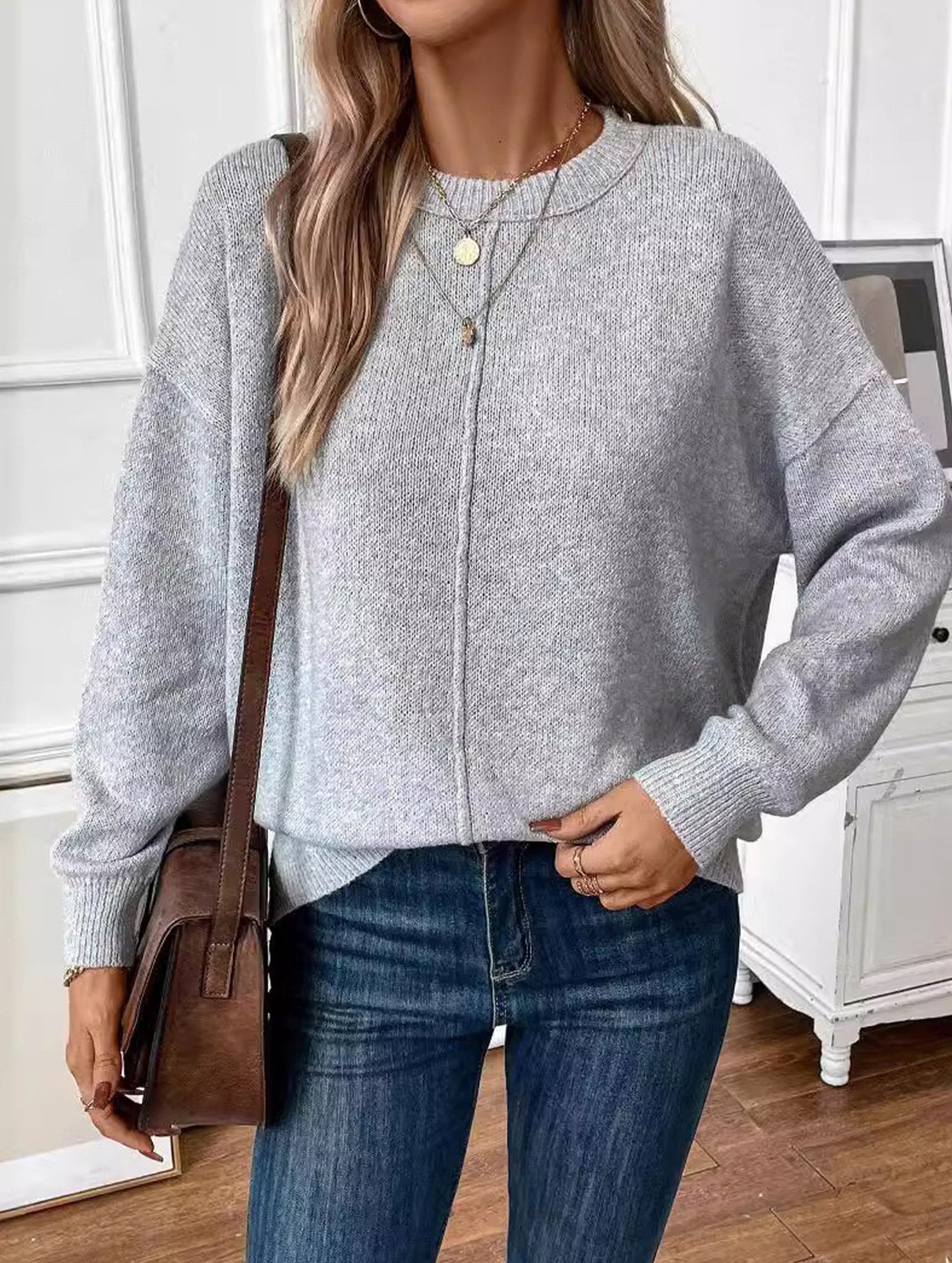 Casual pullover solid color sweater