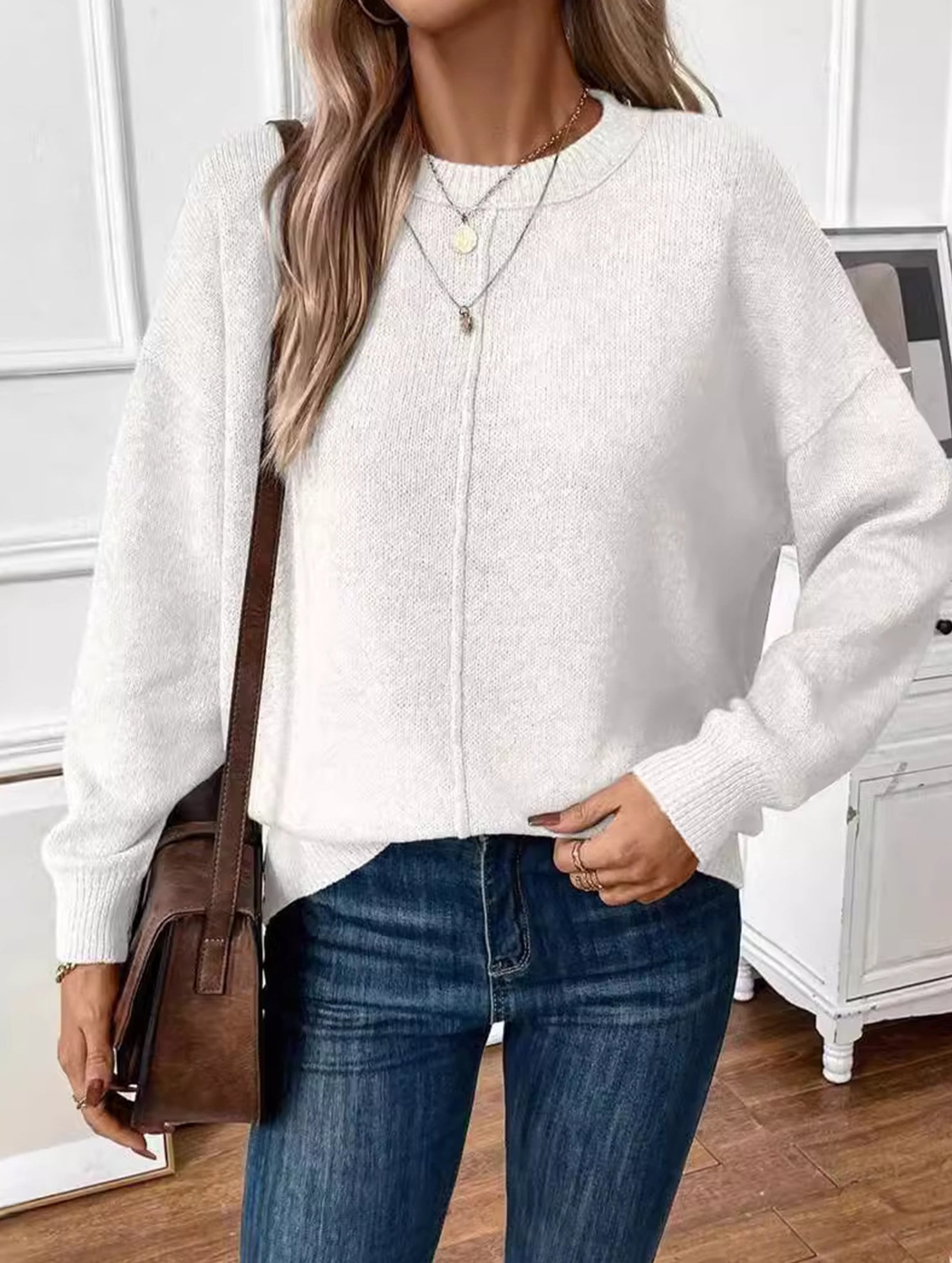 Casual pullover solid color sweater