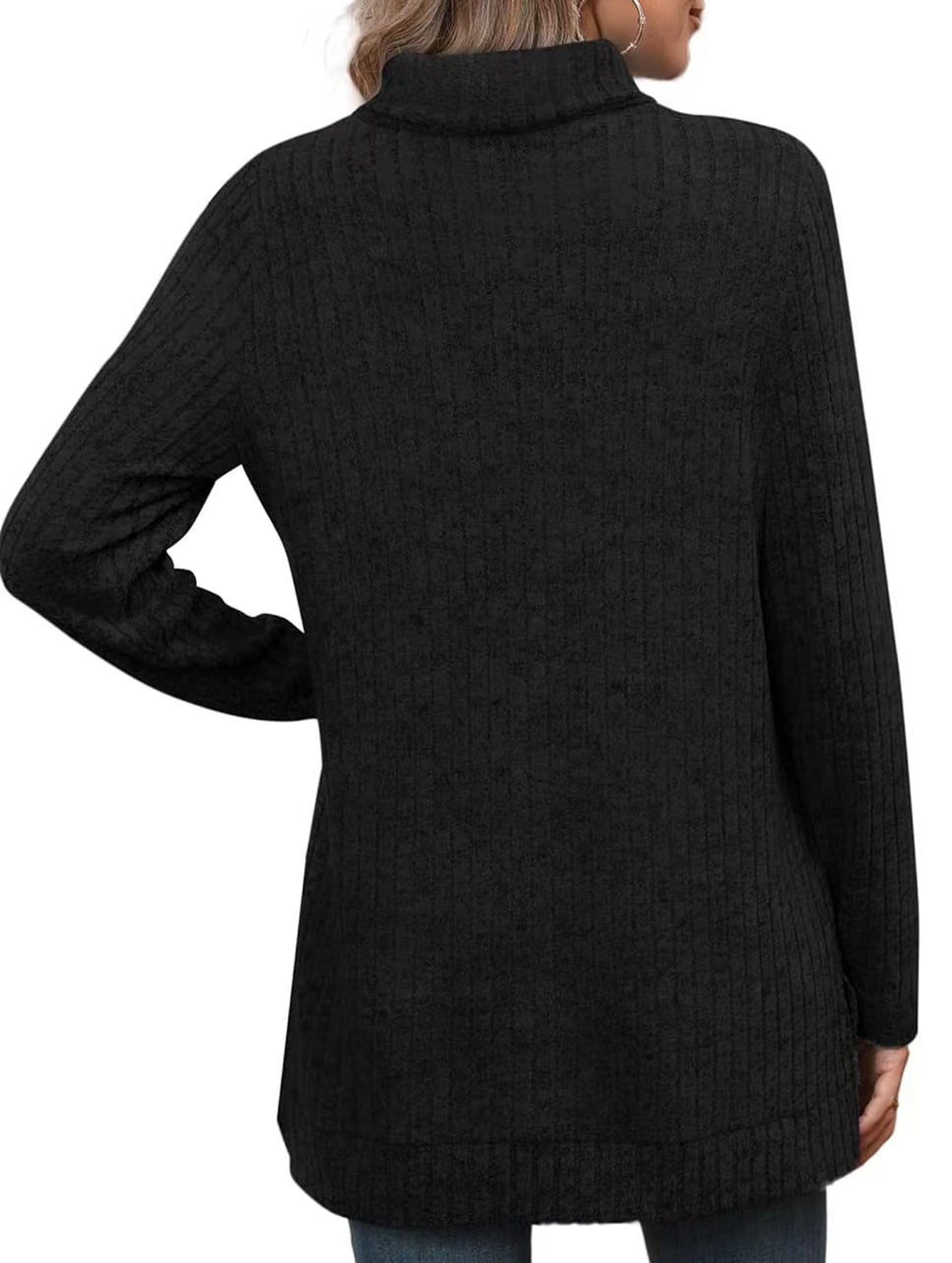 High-necked slit-ribbed loose T-shirt top