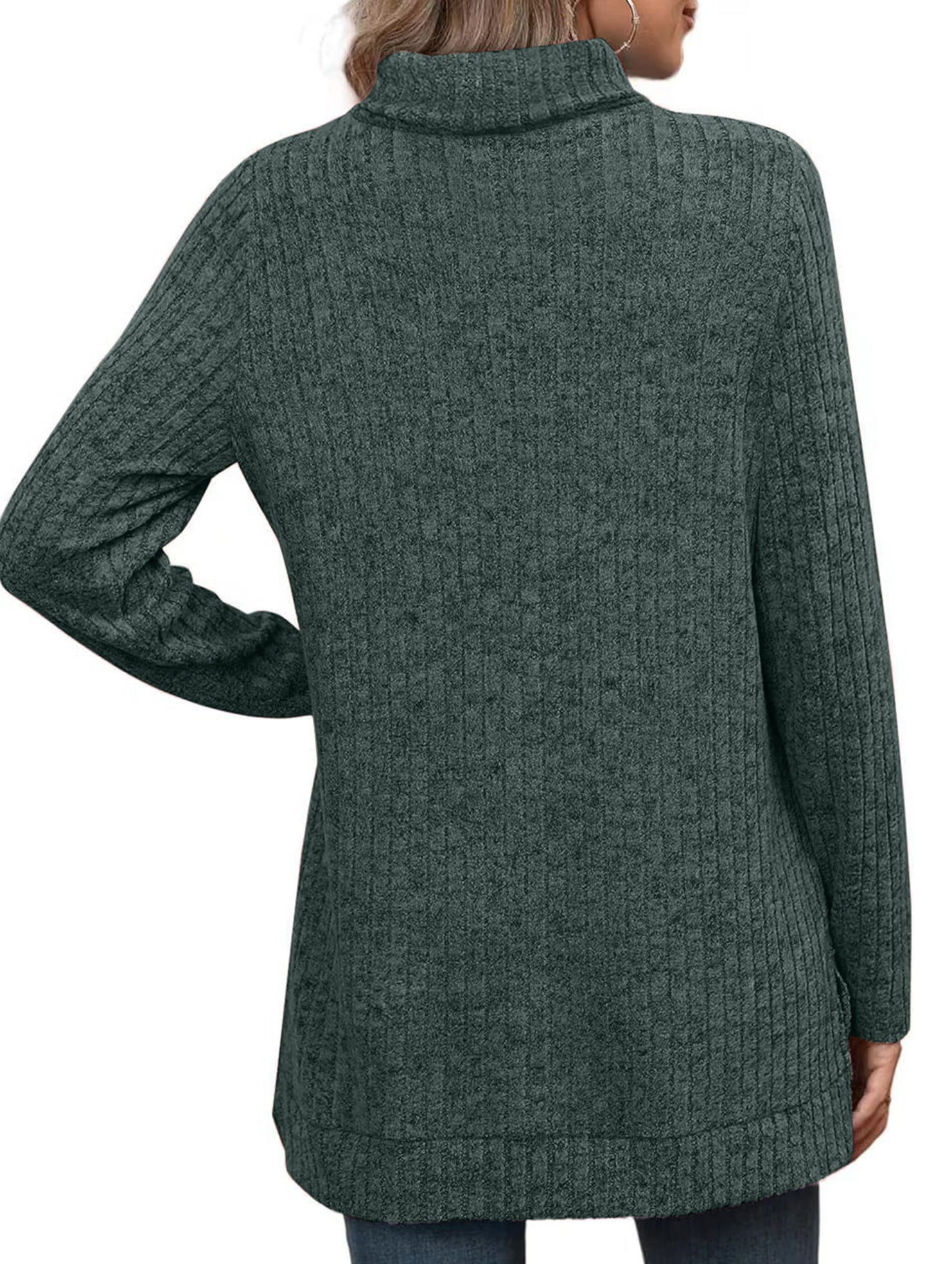 High-necked slit-ribbed loose T-shirt top