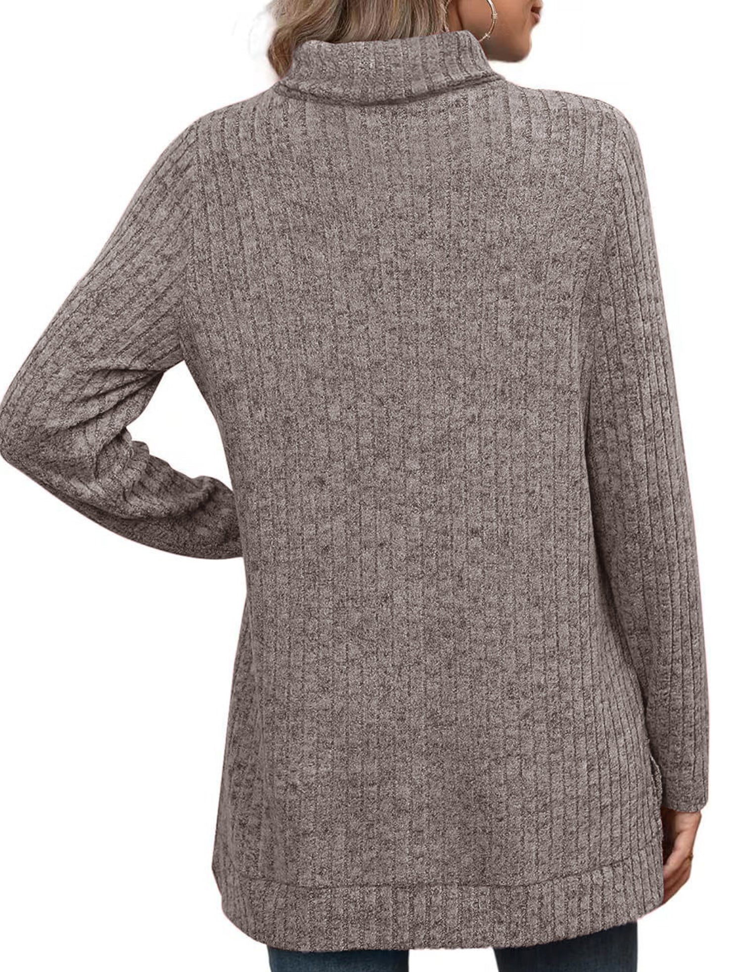 High-necked slit-ribbed loose T-shirt top