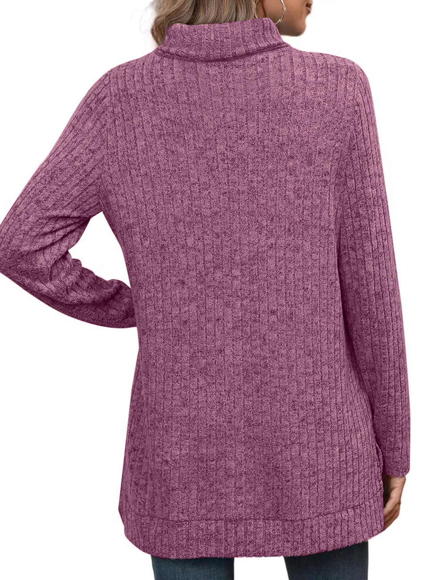 High-necked slit-ribbed loose T-shirt top