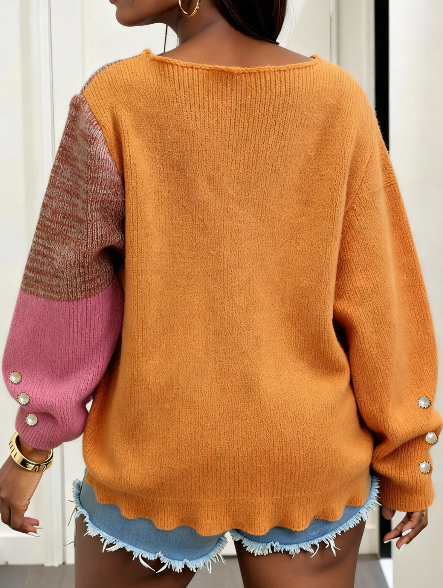 Irregular patchwork deep knit sweater