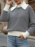 Retro oversized collar turtleneck striped sweater