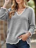 Hollow-out long-sleeved pullover knit sweater