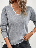 Hollow-out long-sleeved pullover knit sweater