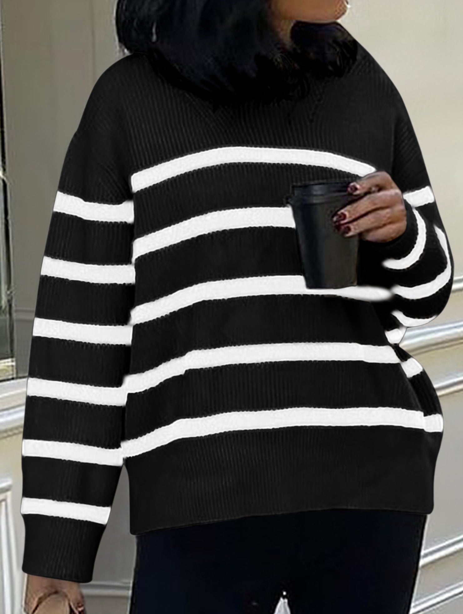 lazy-style striped crew neck sweater