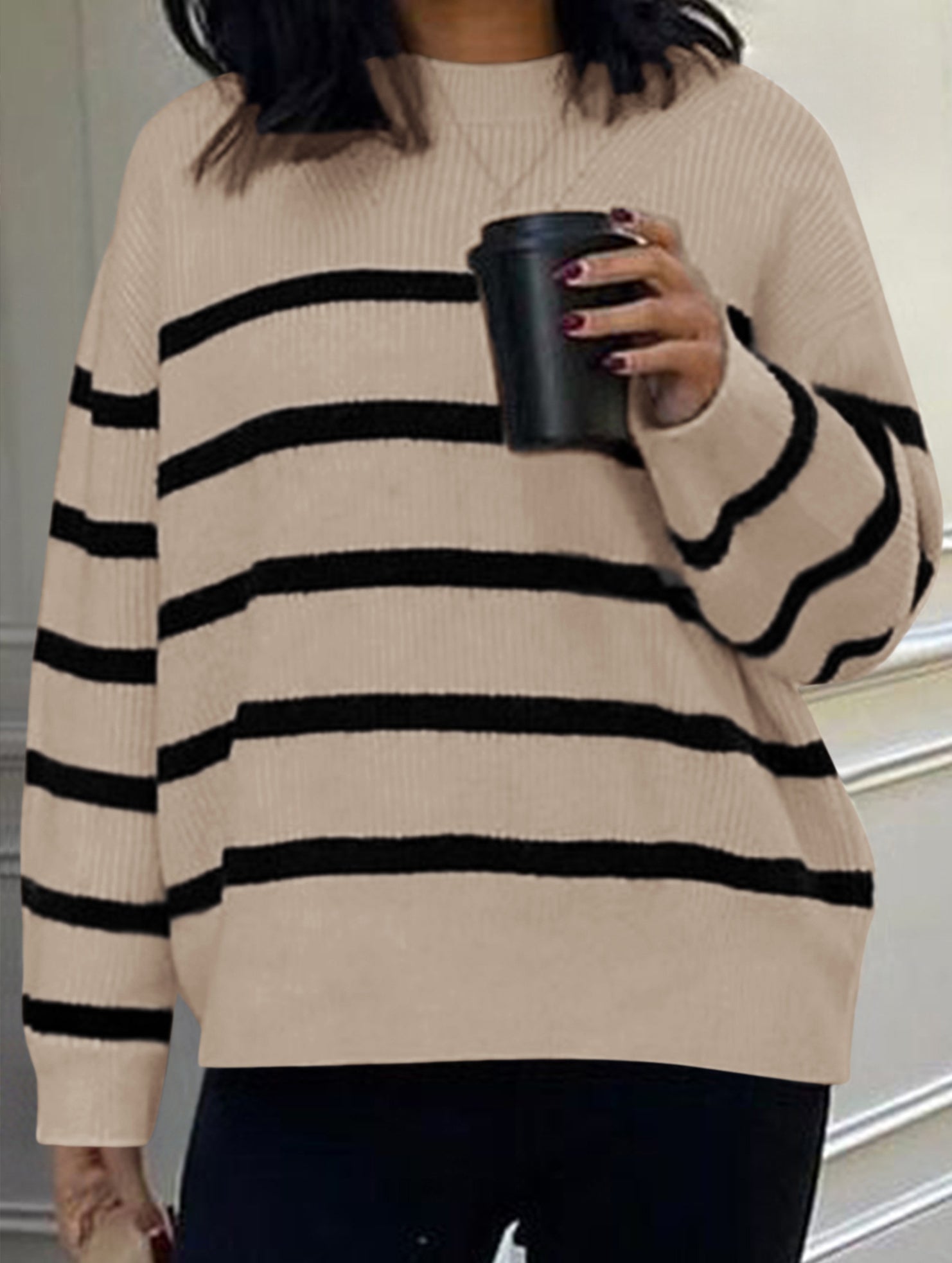lazy-style striped crew neck sweater
