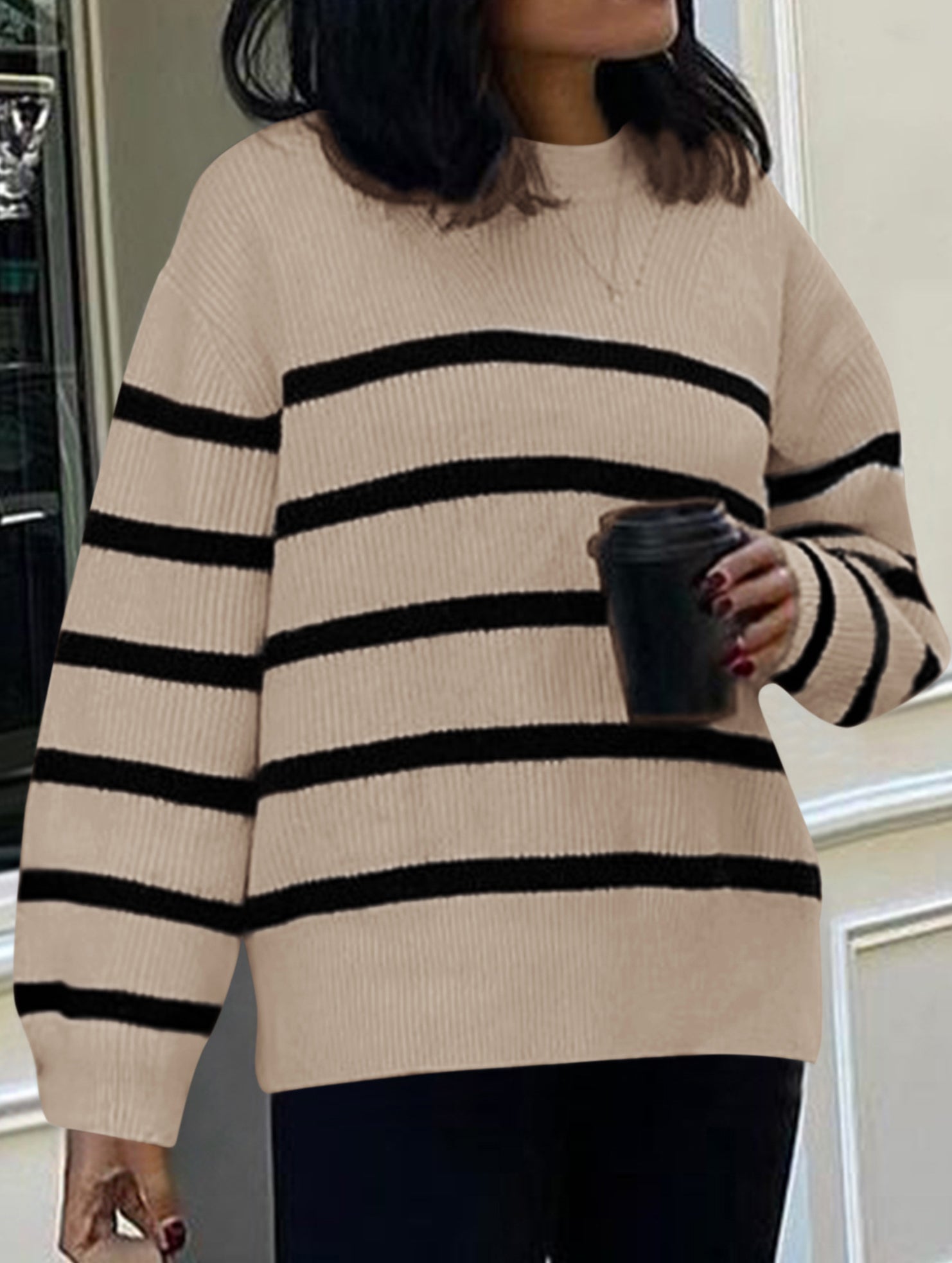 lazy-style striped crew neck sweater