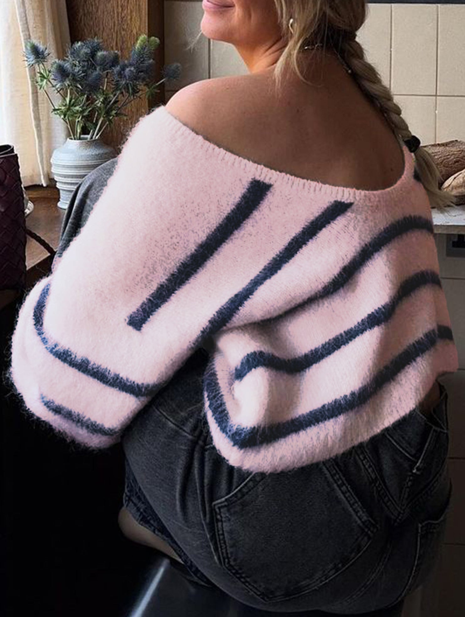 lazy-style striped crew neck sweater