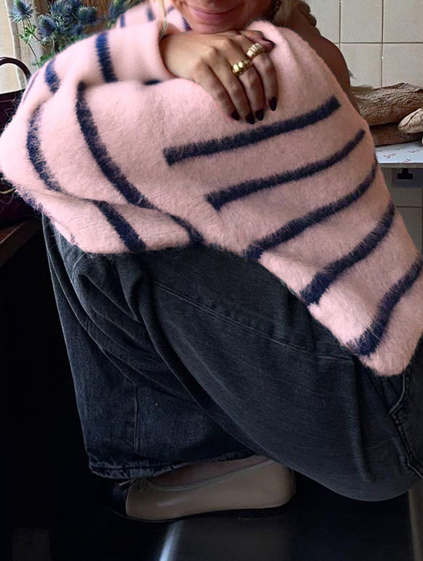 lazy-style striped crew neck sweater