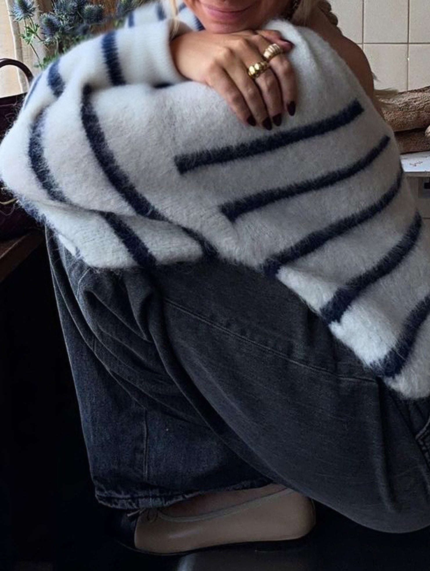 lazy-style striped crew neck sweater