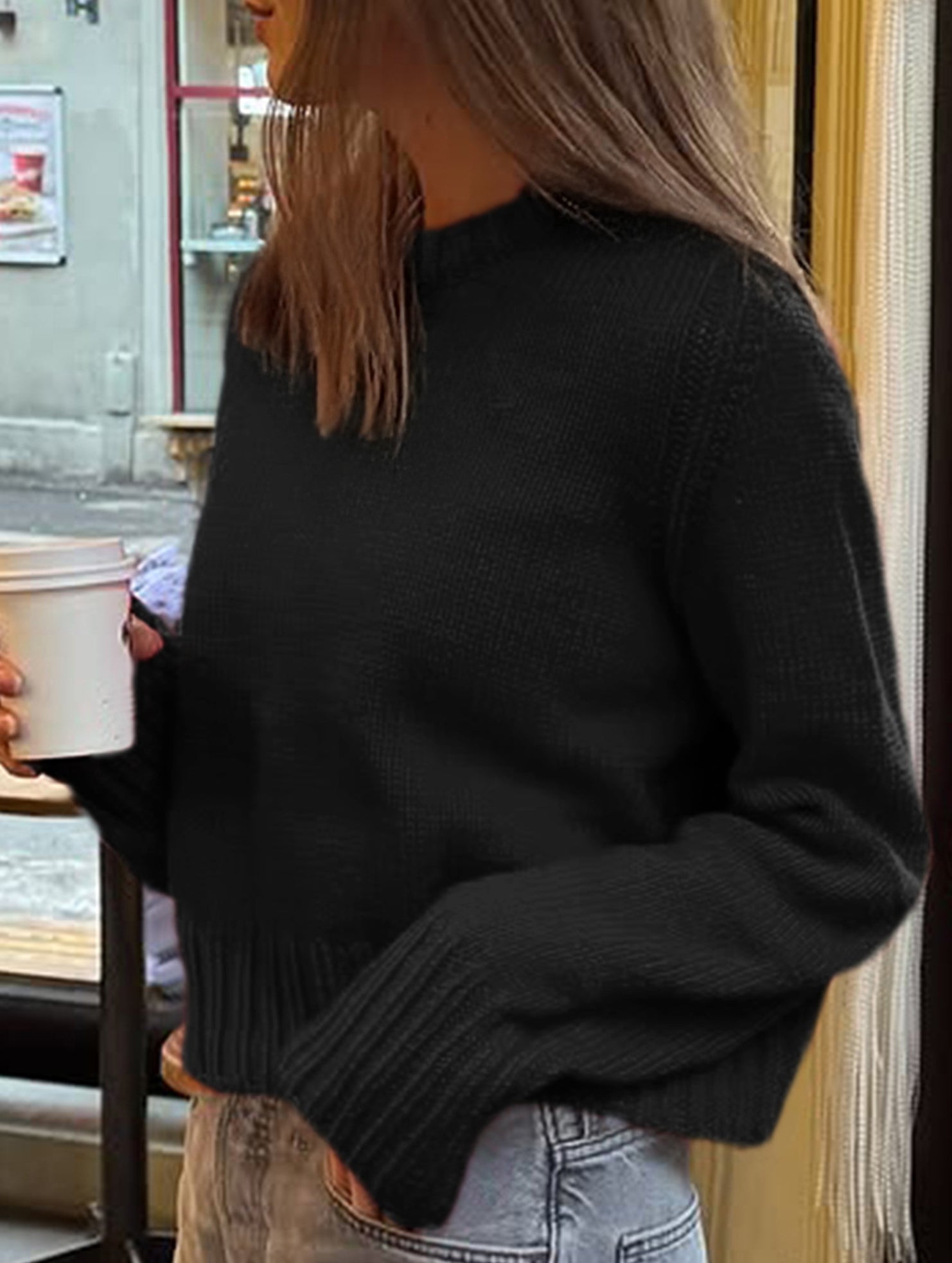 retro-style loose-fitting short knit sweater