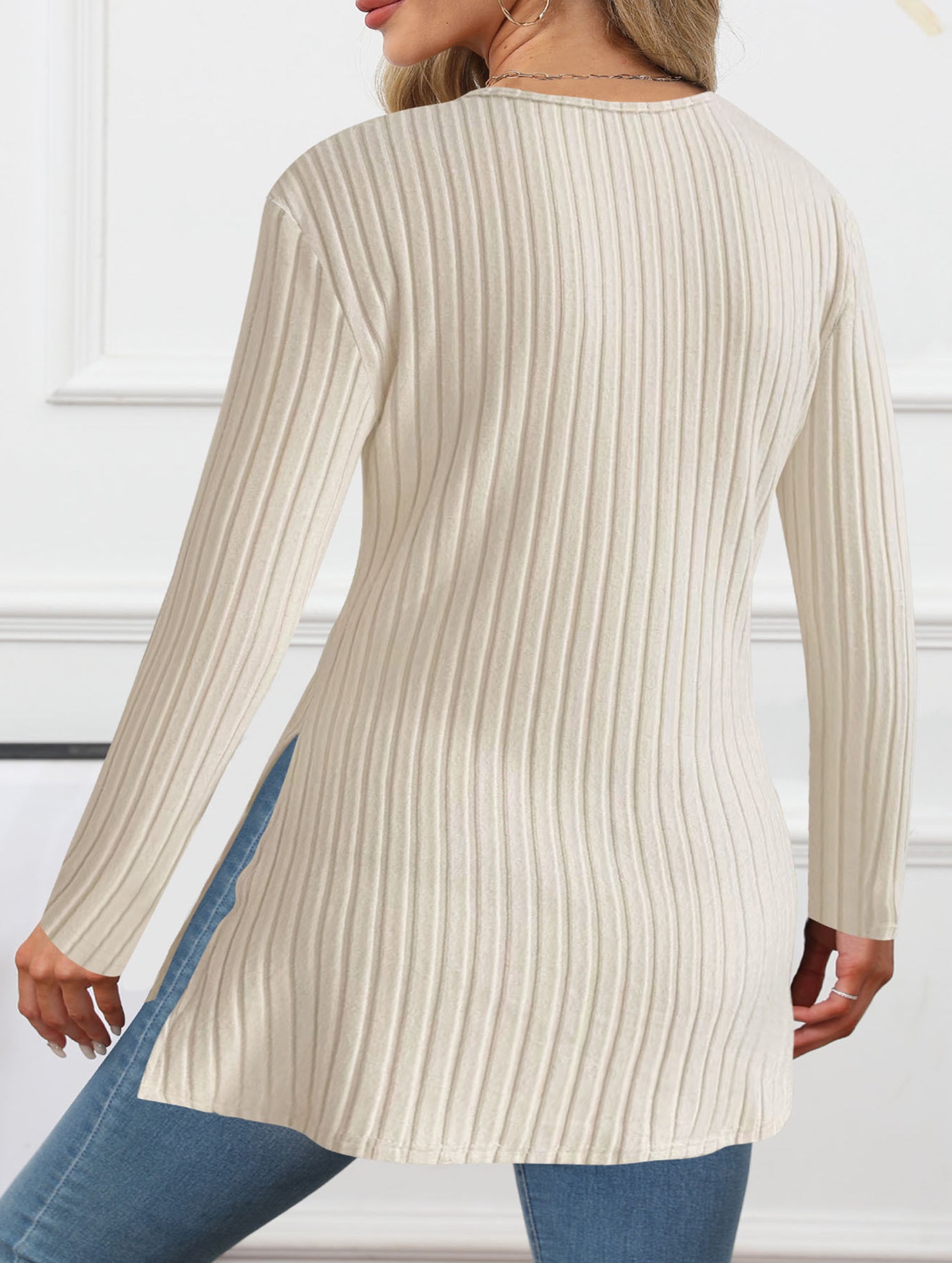 elegant crossover v-neck striped sweater