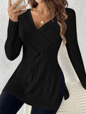 elegant crossover v-neck striped sweater