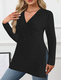elegant crossover v-neck striped sweater