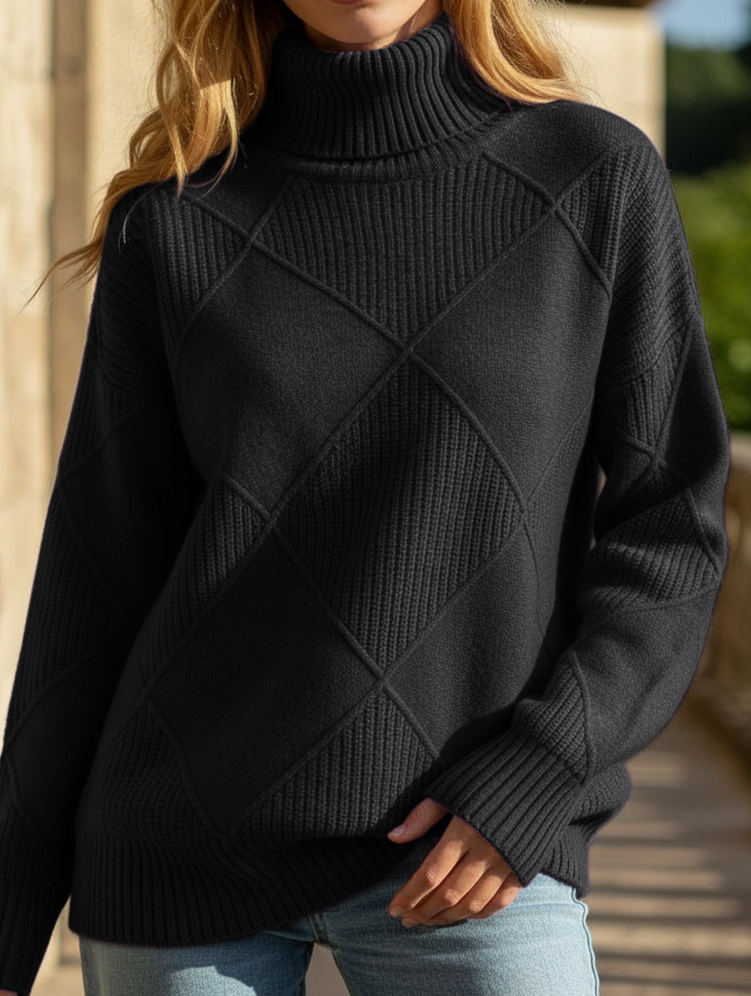 Versatile loose-fitting turtleneck warm sweater