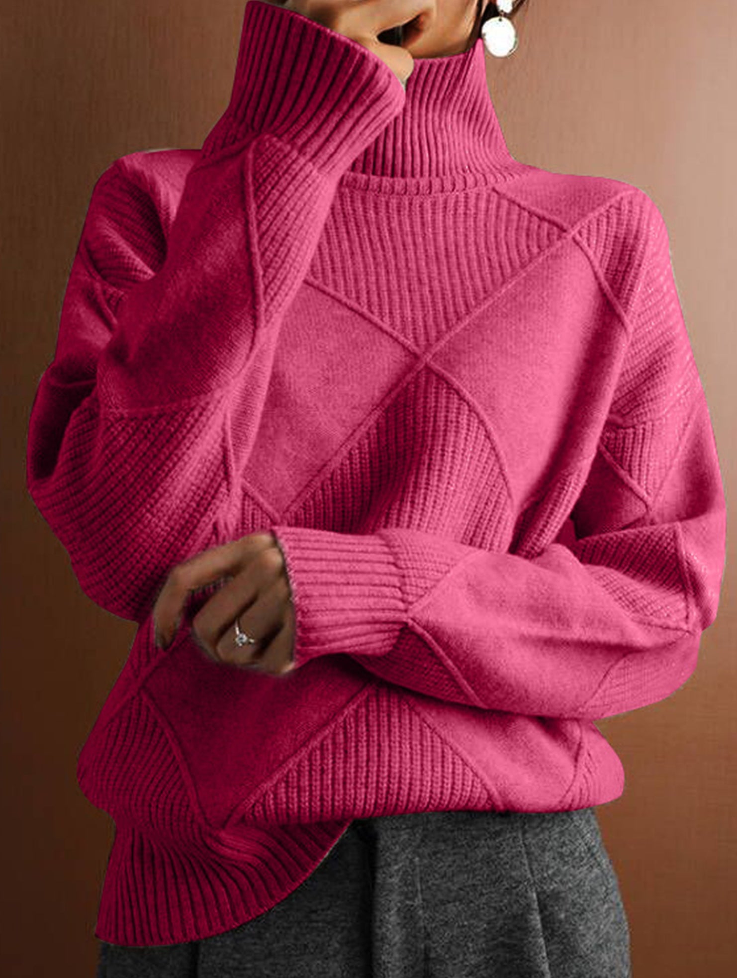 Versatile loose-fitting turtleneck warm sweater