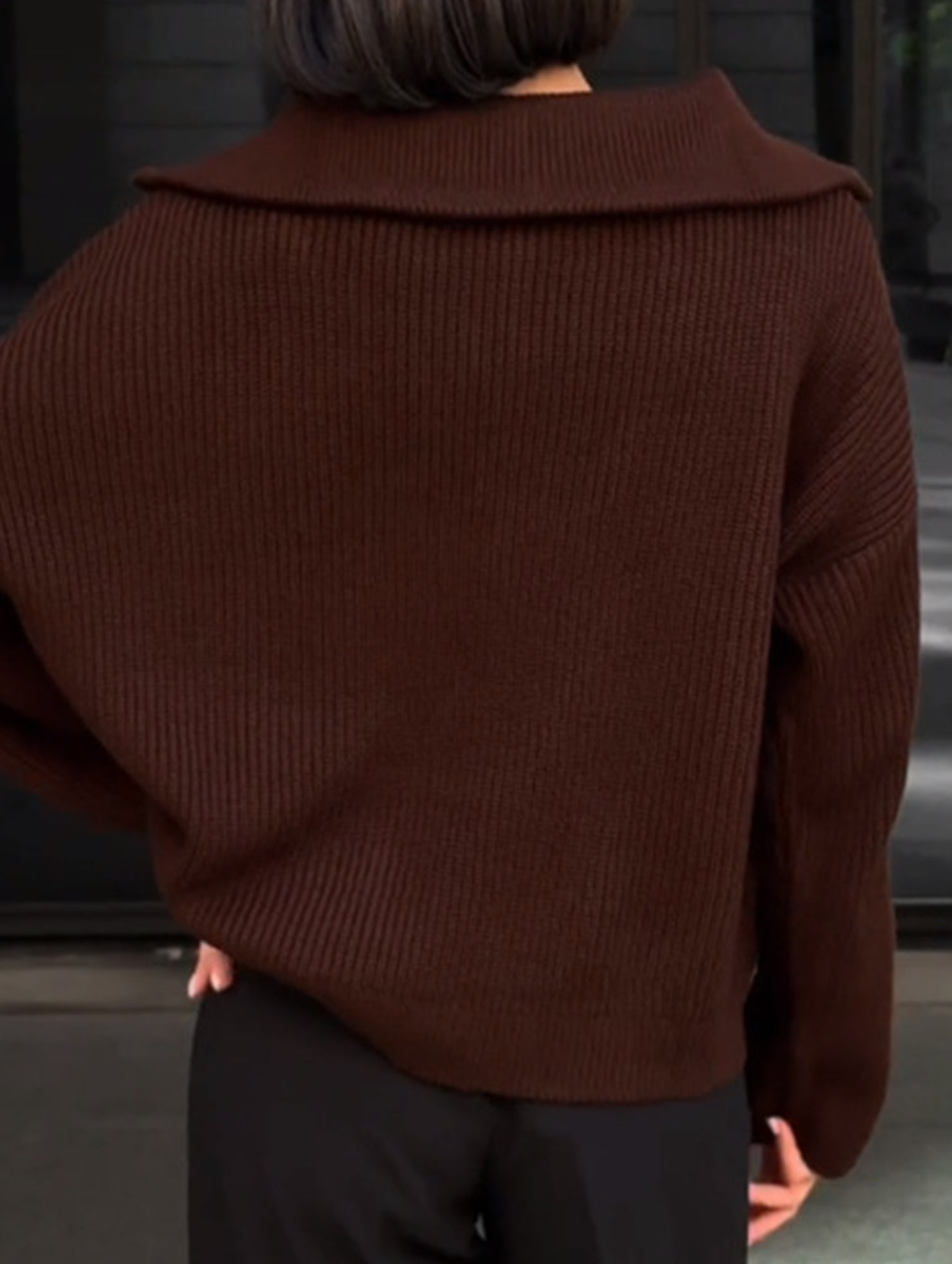 Retro loose collared zip-up pullover knit sweater