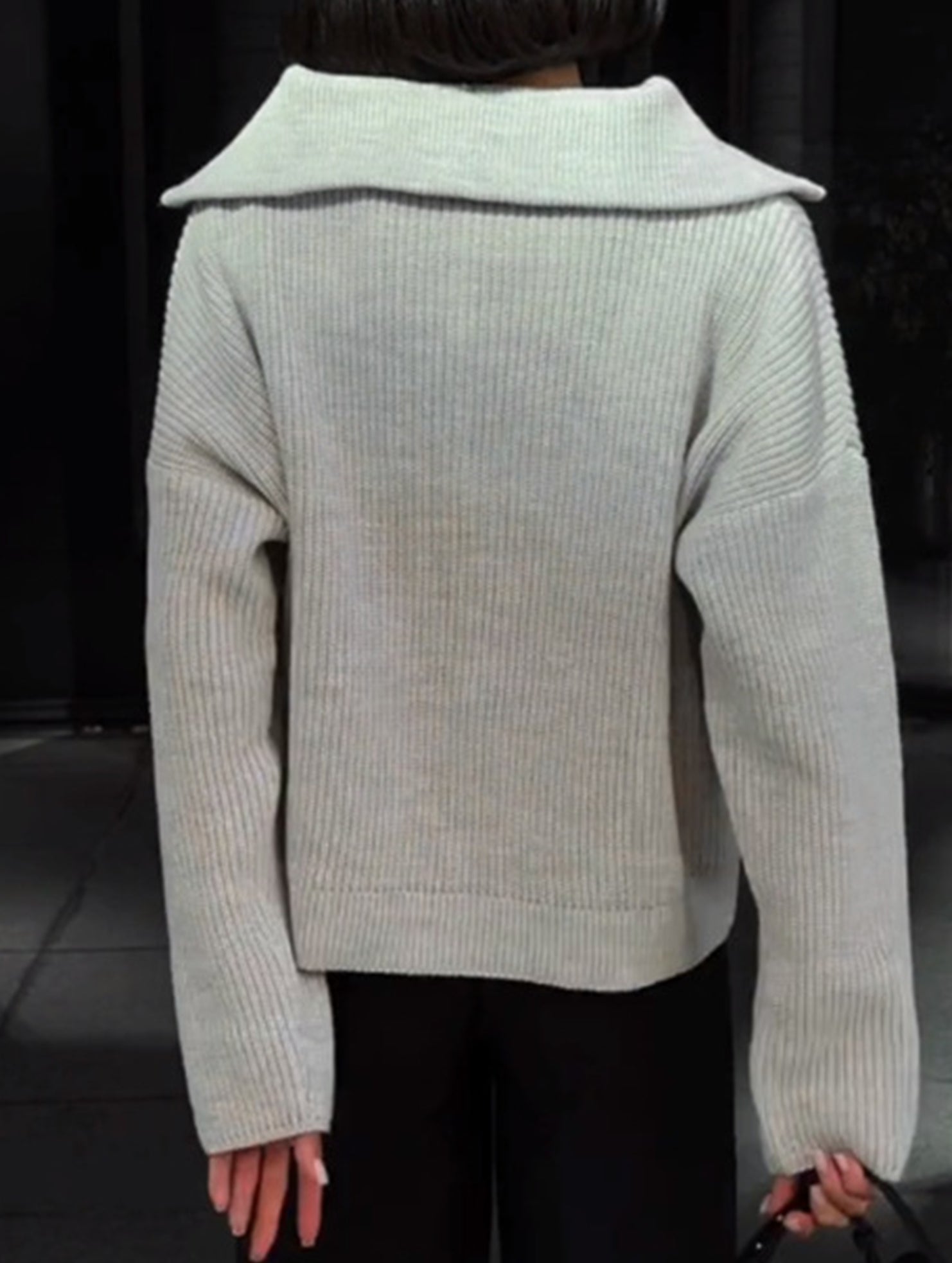 Retro loose collared zip-up pullover knit sweater