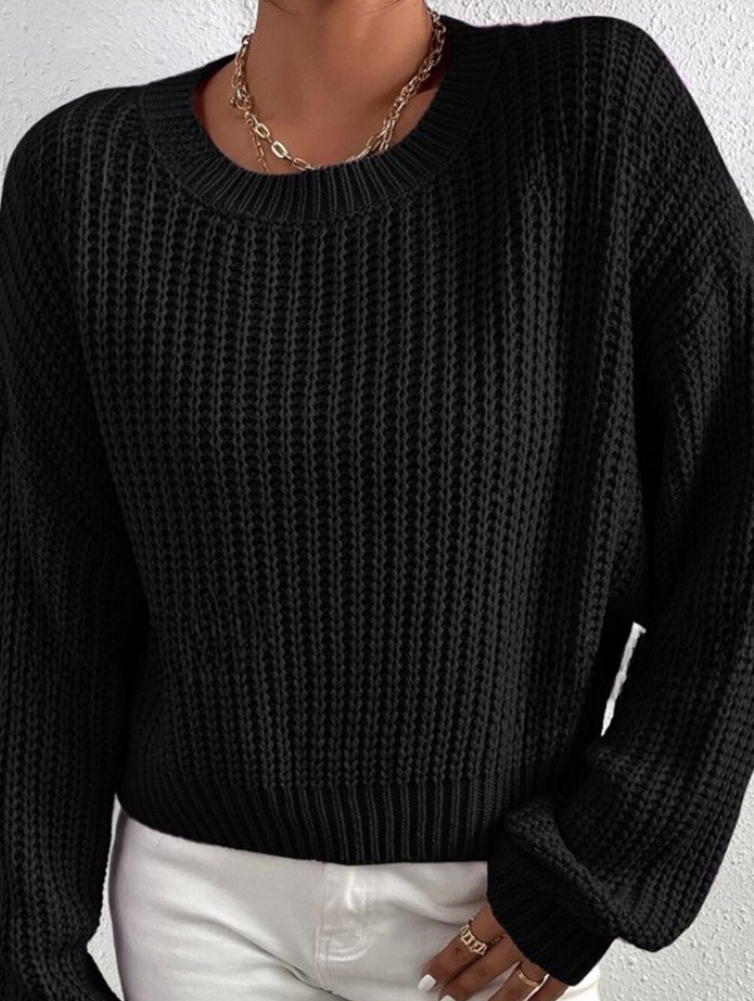 Casual short pullover crew neck knit sweater