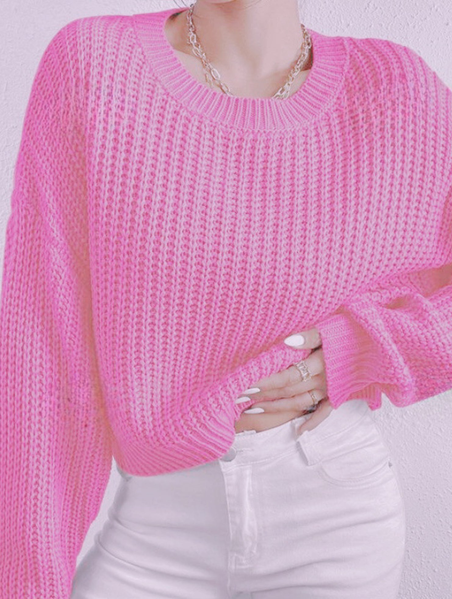 Casual short pullover crew neck knit sweater