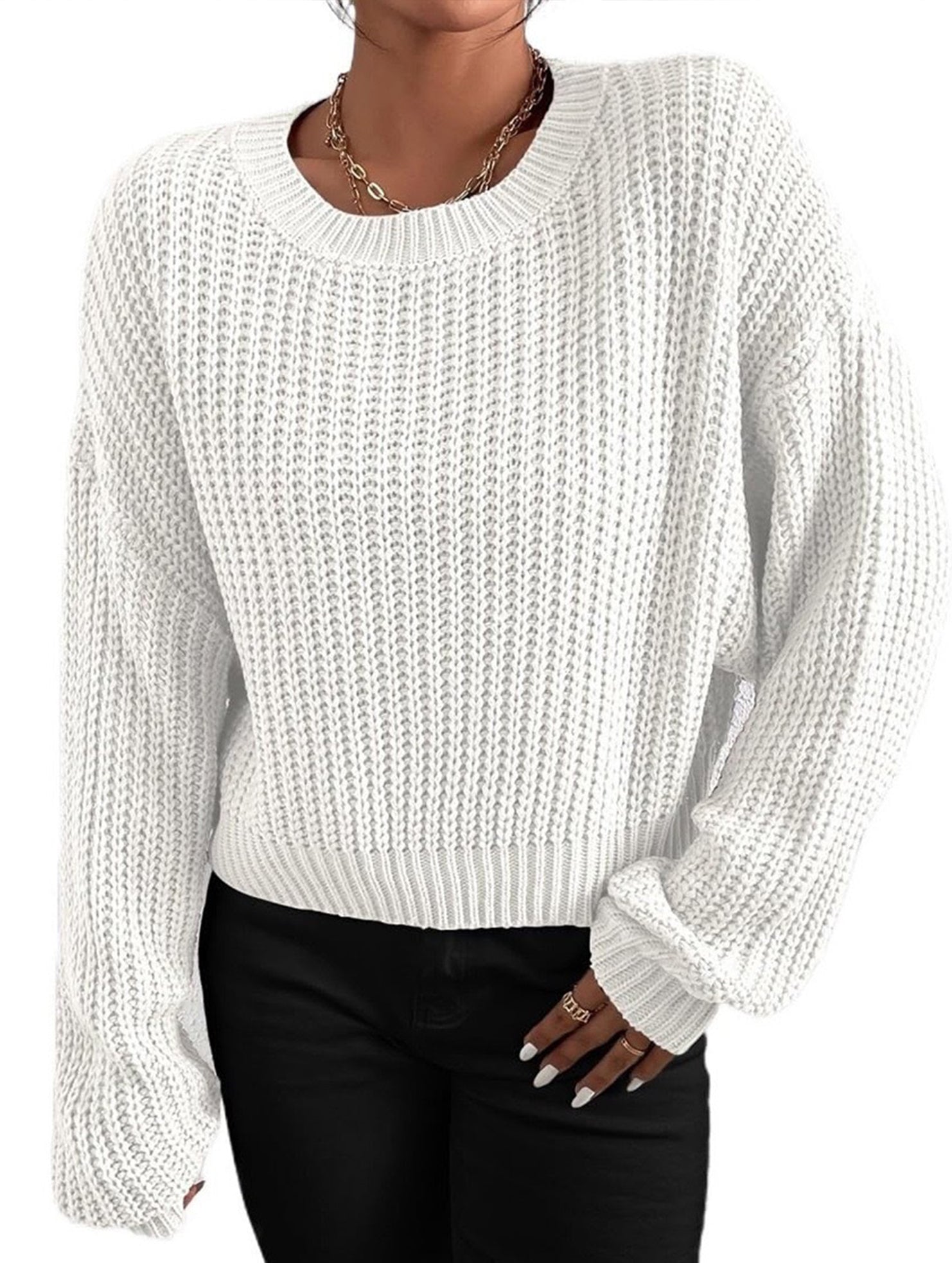 Casual short pullover crew neck knit sweater