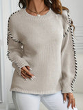 Crew neck color-blocked loose knit sweater