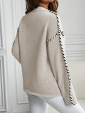 Crew neck color-blocked loose knit sweater
