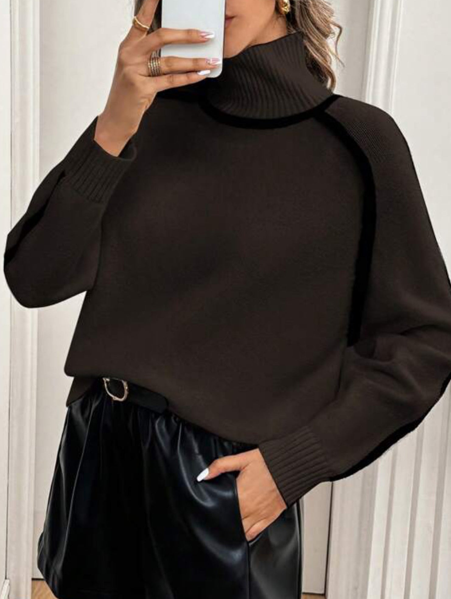 High-neck striped loose-fitting pullover sweater