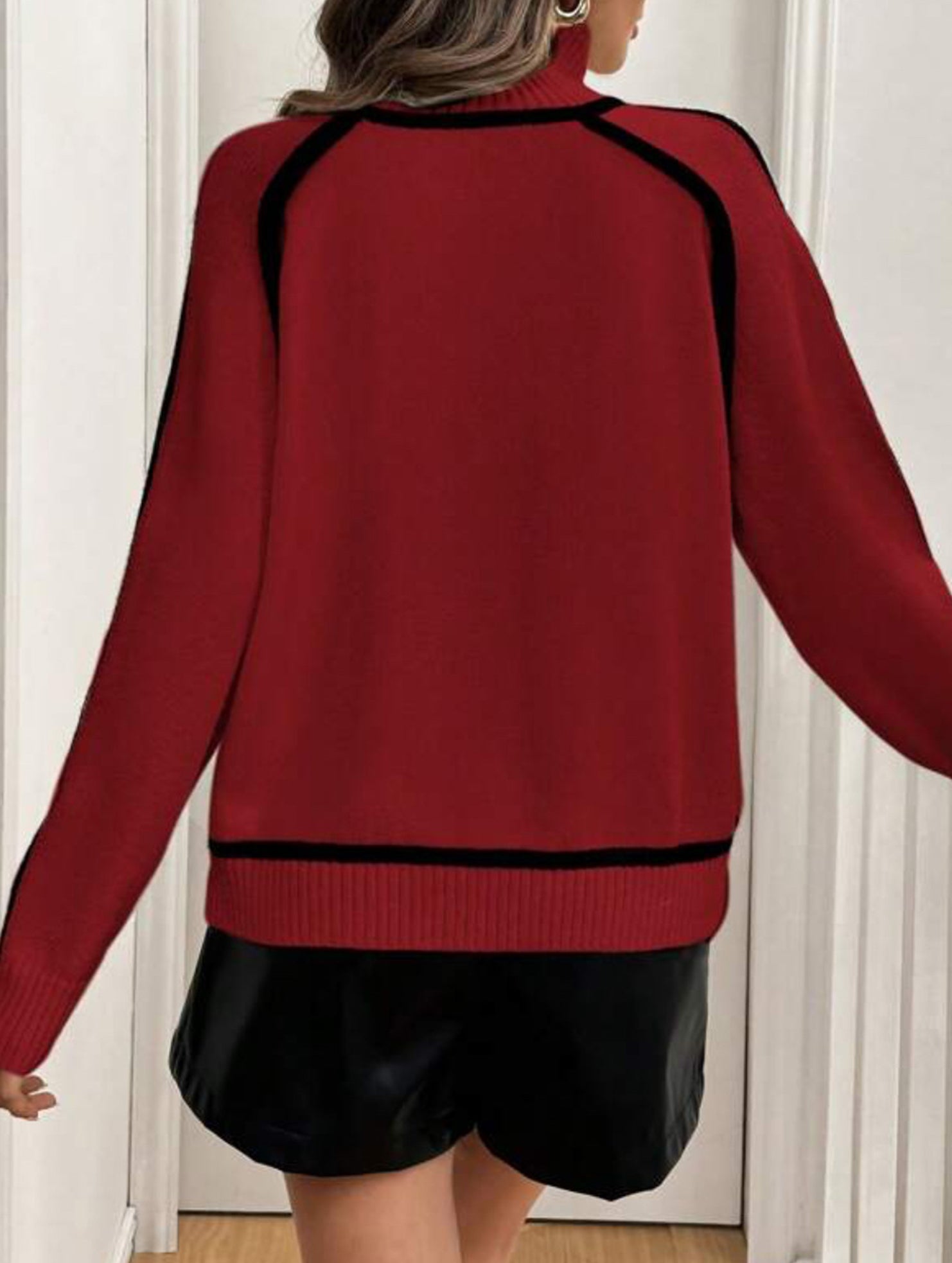 High-neck striped loose-fitting pullover sweater