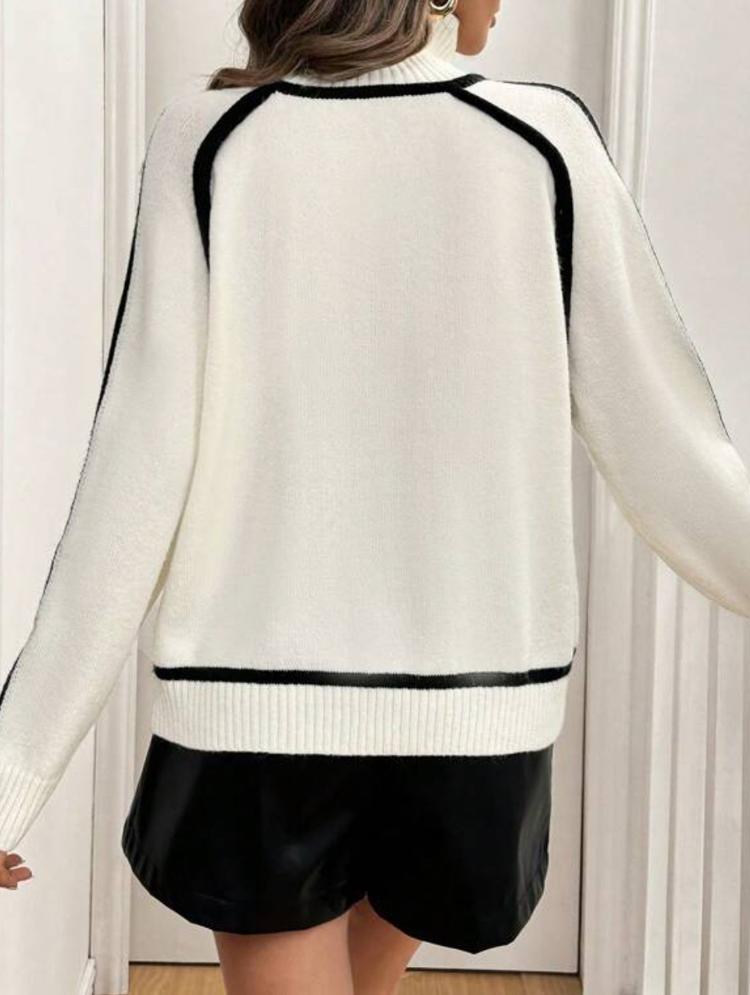 High-neck striped loose-fitting pullover sweater