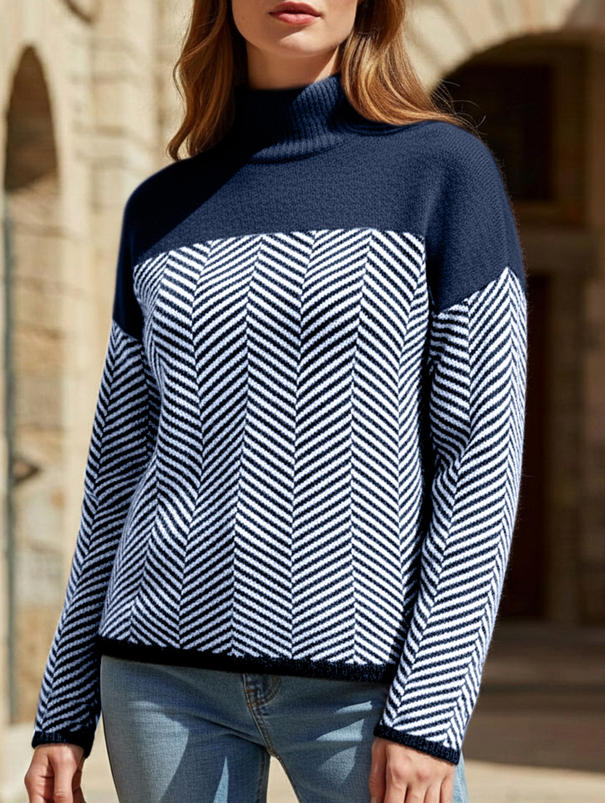 Striped warm and slimming sweater