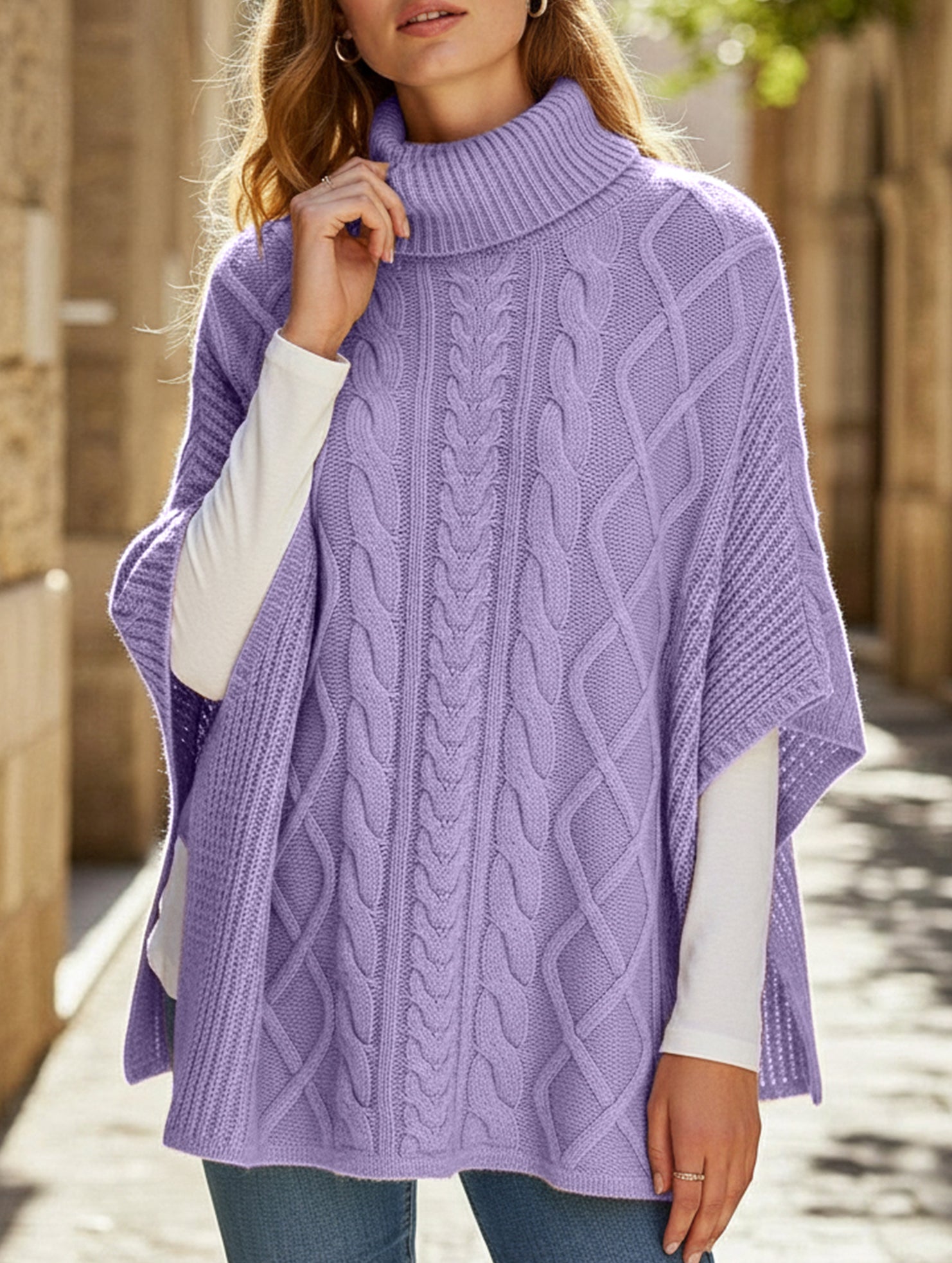 Loose-fitting turtleneck solid color sweater