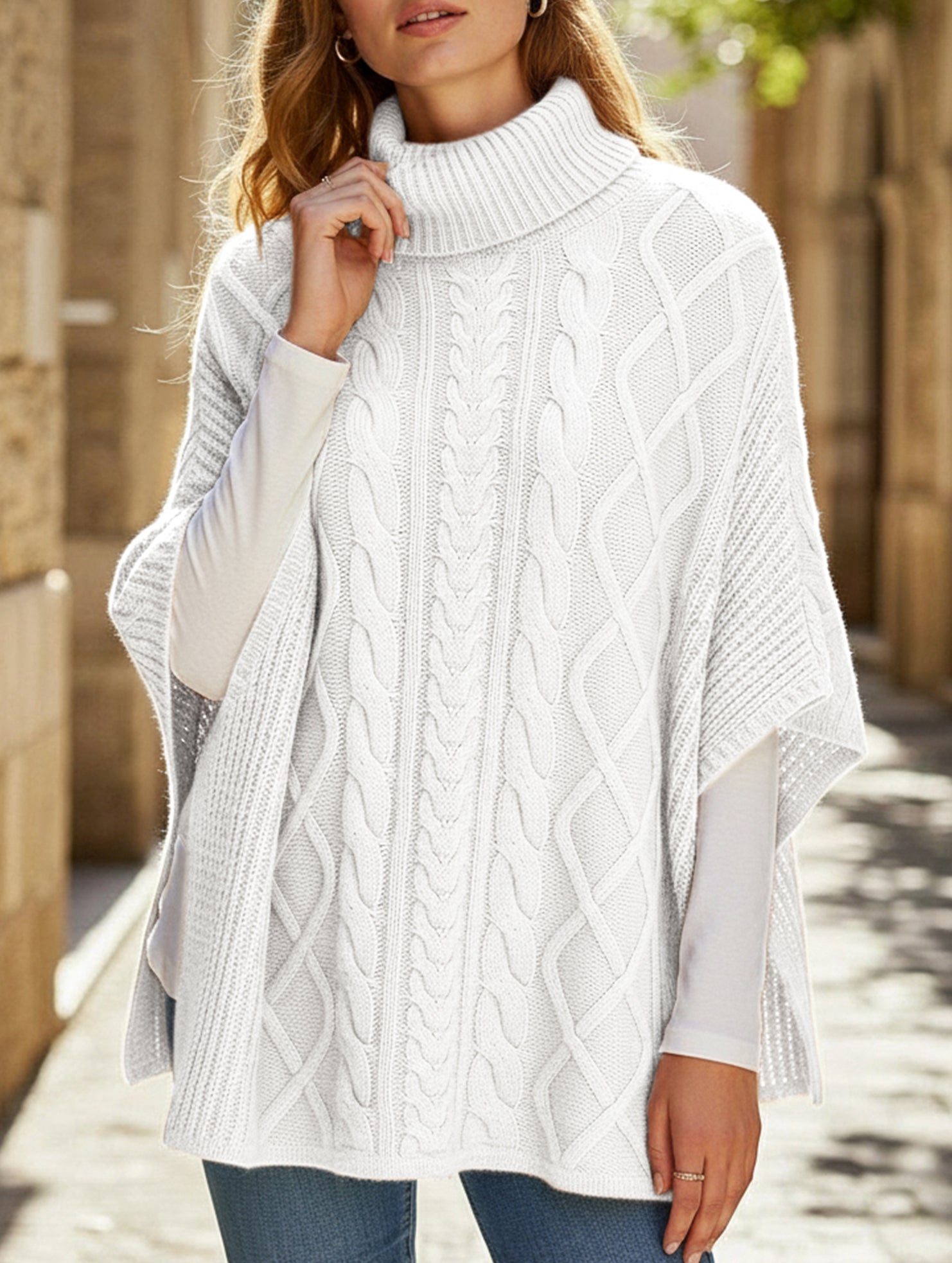 Loose-fitting turtleneck solid color sweater