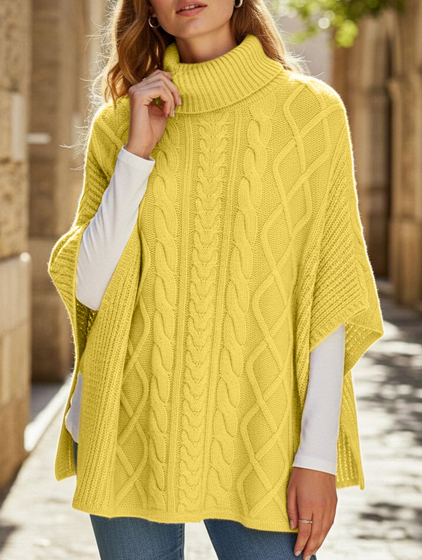 Loose-fitting turtleneck solid color sweater