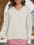 Solid color pullover V-neck sweater