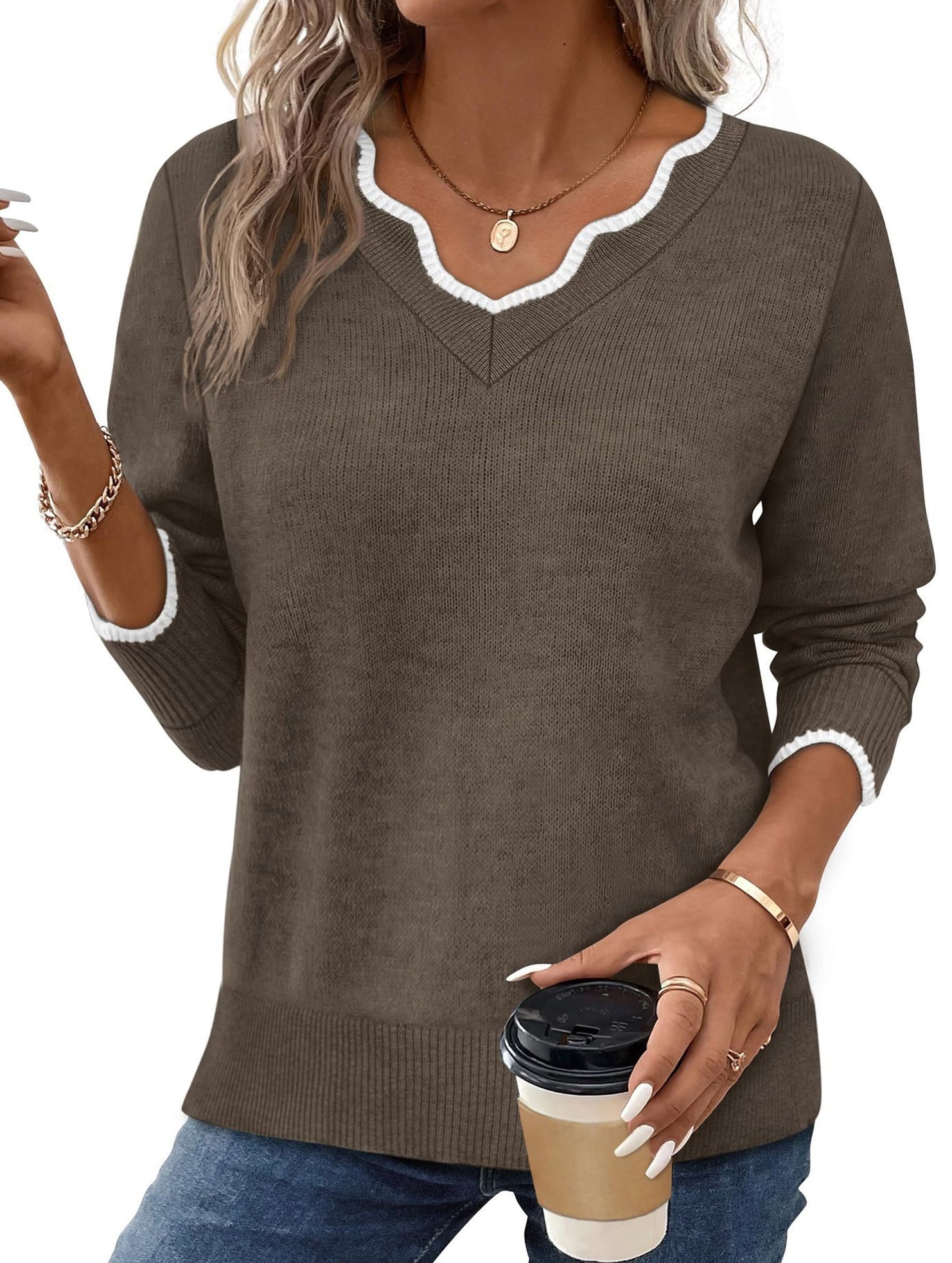 Solid color base layer knit sweater