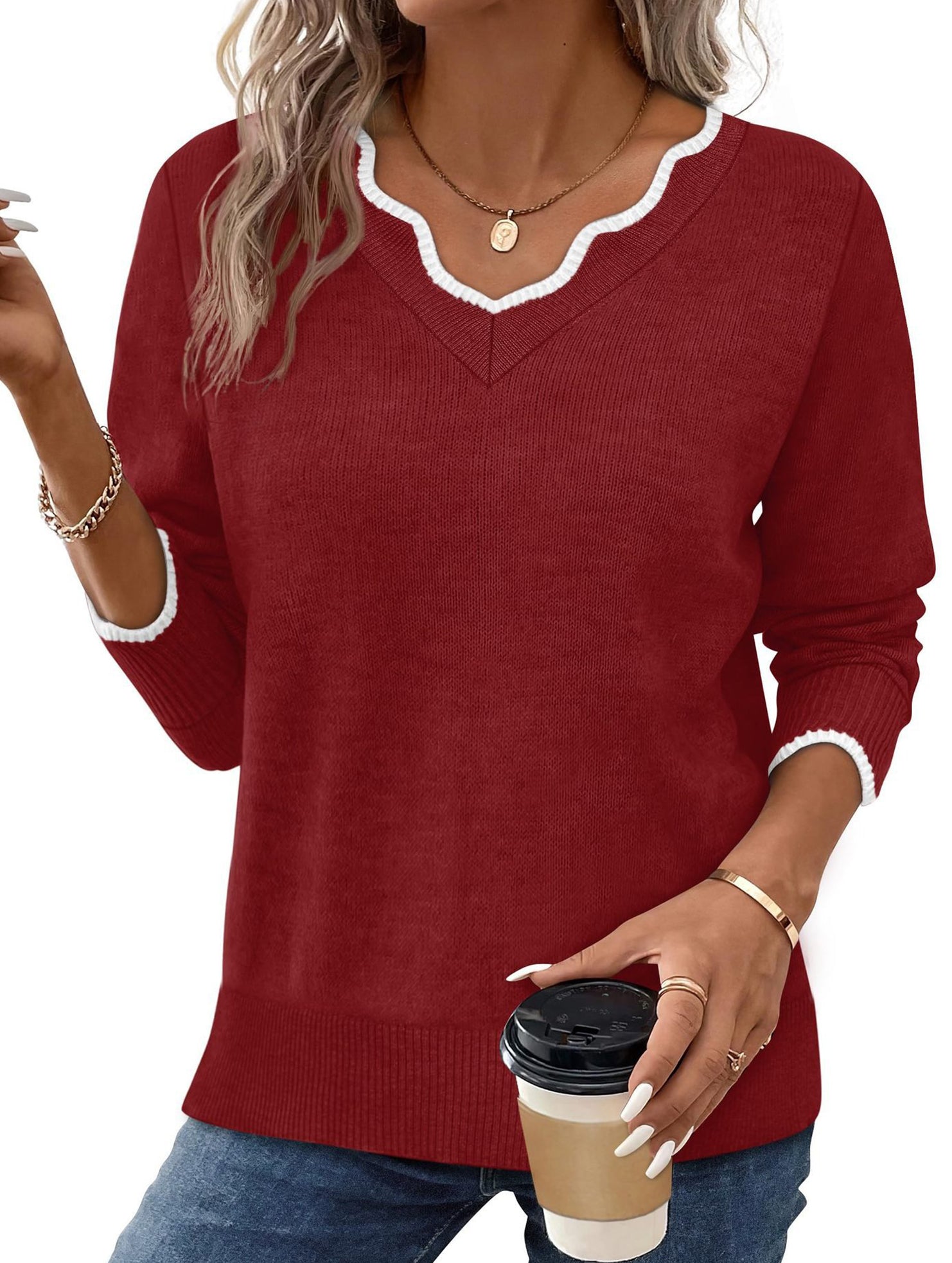 Solid color base layer knit sweater