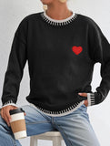 Casual patchwork heart embroidered loose sweater