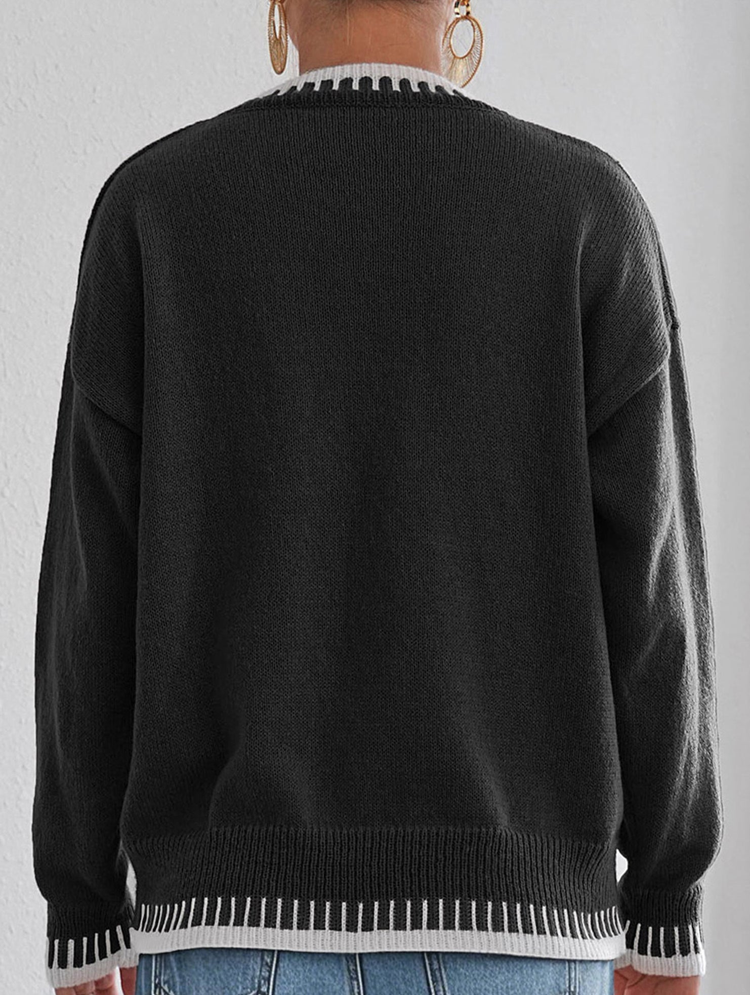 Casual patchwork heart embroidered loose sweater