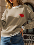 Casual patchwork heart embroidered loose sweater
