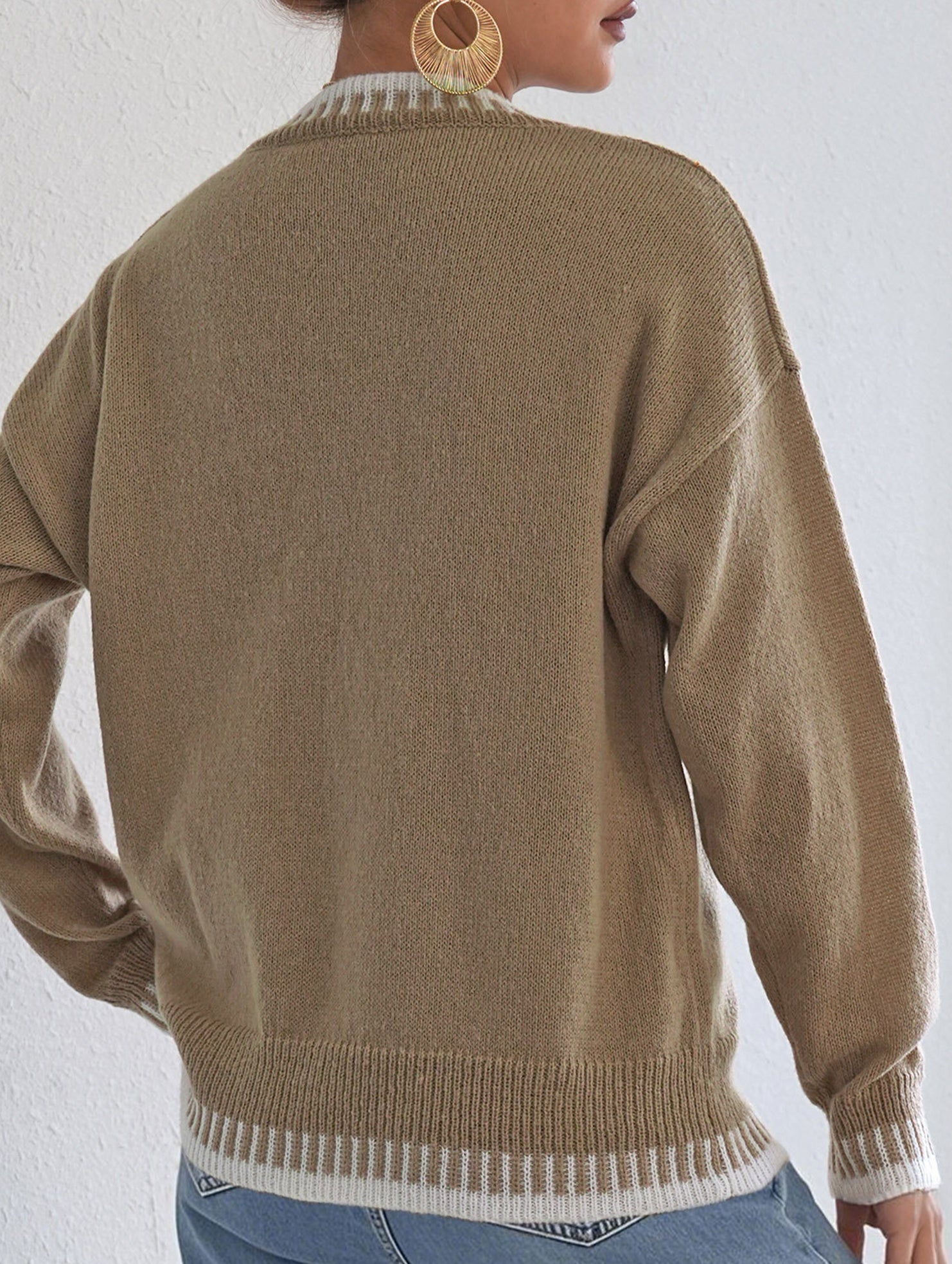 Casual patchwork heart embroidered loose sweater