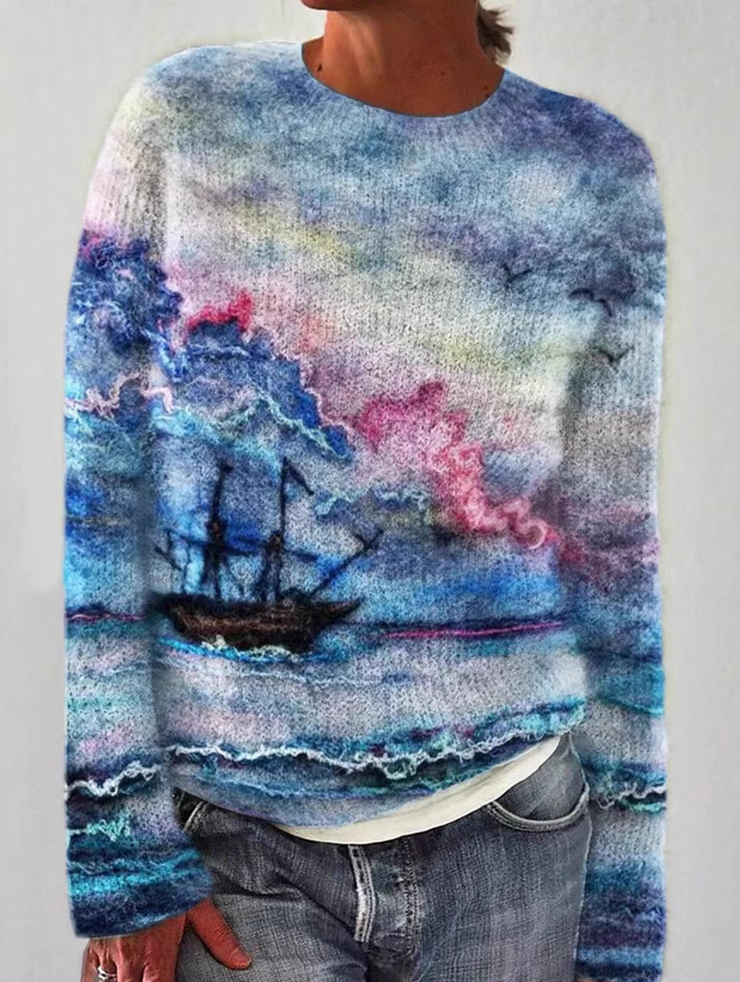 Casual loose long-sleeved knit sweater