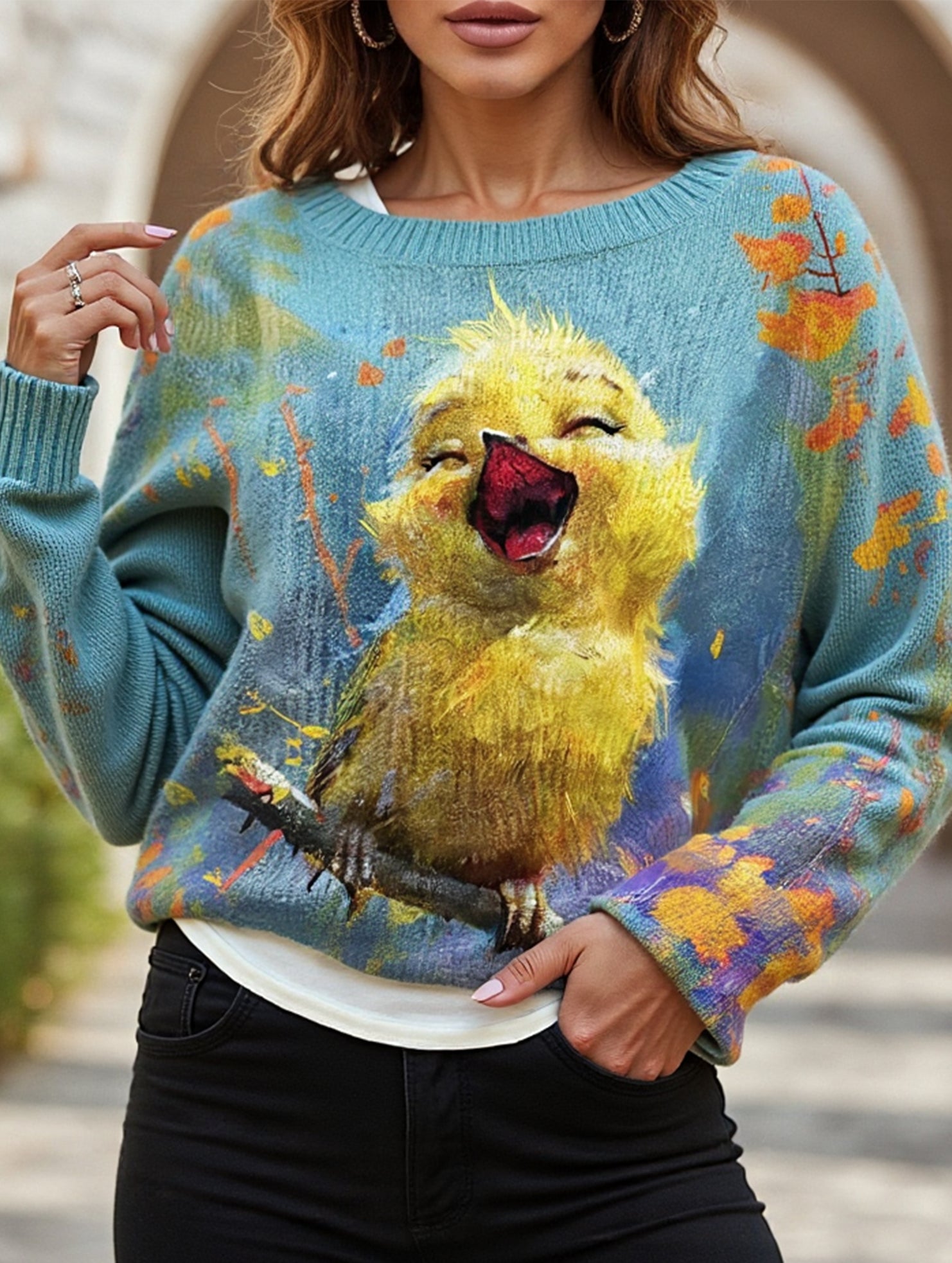 Casual loose long-sleeved knit sweater