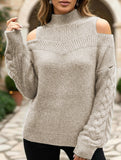 Off-shoulder turtleneck loose knit sweater