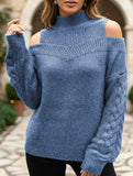 Off-shoulder turtleneck loose knit sweater
